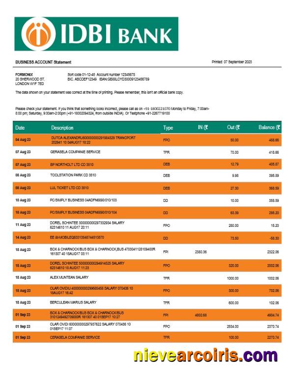IDBI Bank enterprise account statement